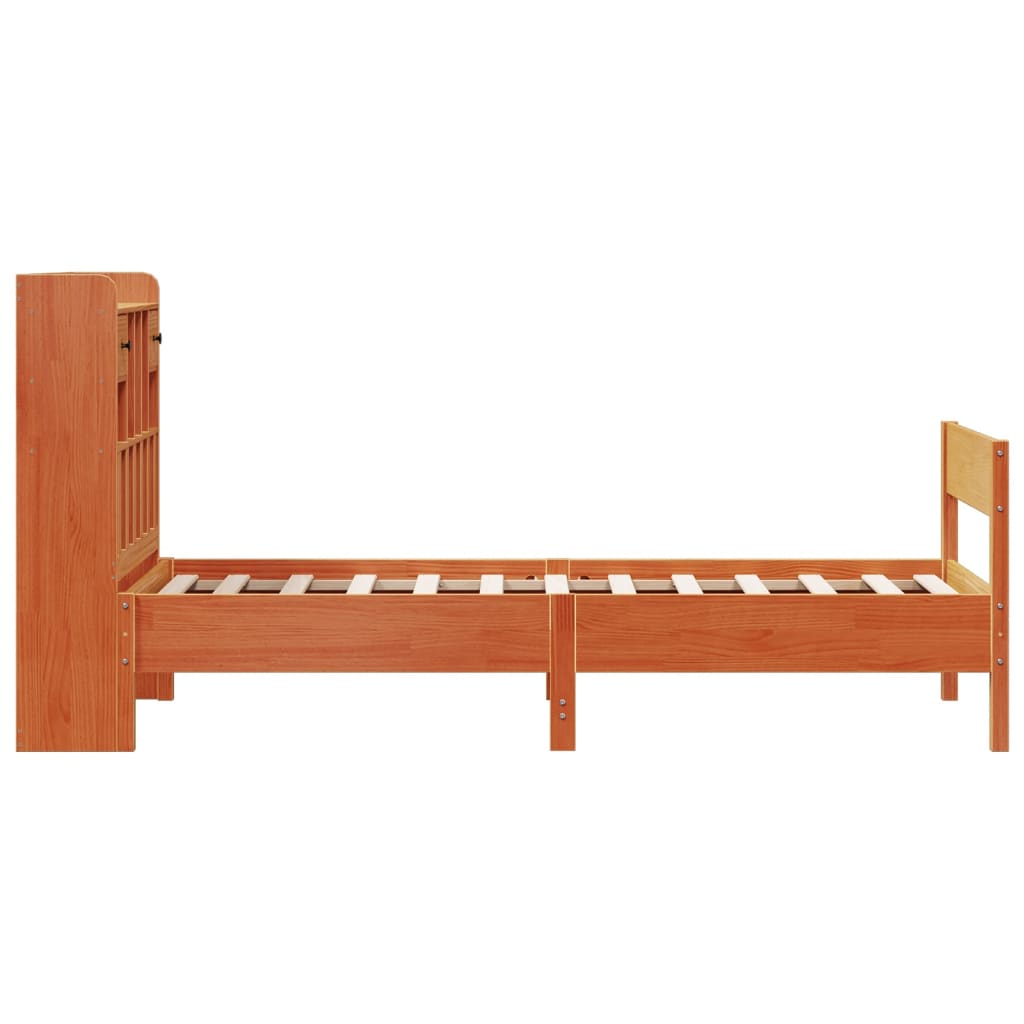 seng med reol uden madras 75x190 cm massivt fyrretræ gyldenbrun