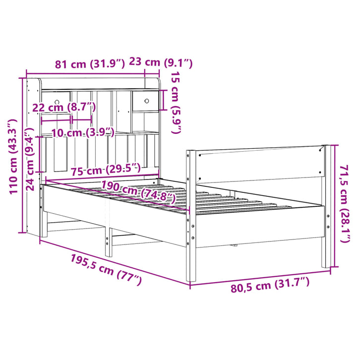 seng med reol uden madras 75x190 cm massivt fyrretræ gyldenbrun