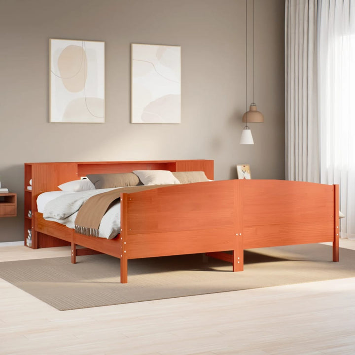 seng med reol uden madras 200x200cm massivt fyrretræ gyldenbrun