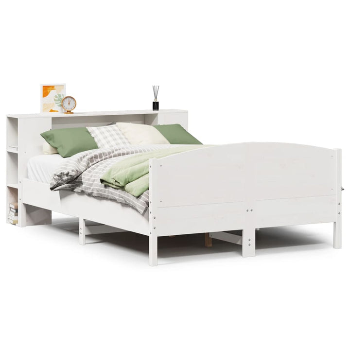 seng med reol uden madras 140x190 cm massivt fyrretræ hvid