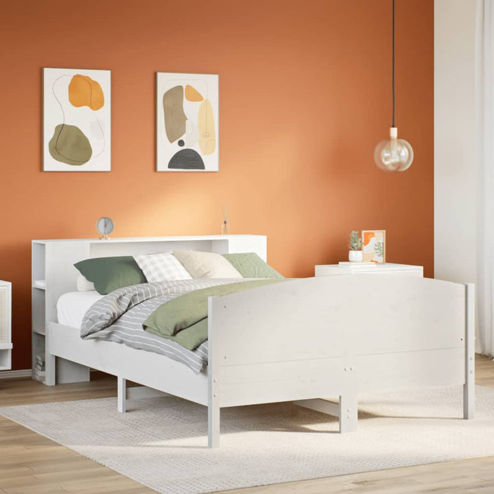 seng med reol uden madras 140x190 cm massivt fyrretræ hvid