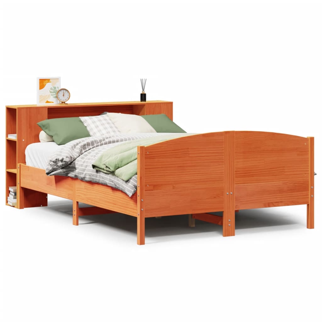seng med reol uden madras 135x190cm massivt fyrretræ gyldenbrun
