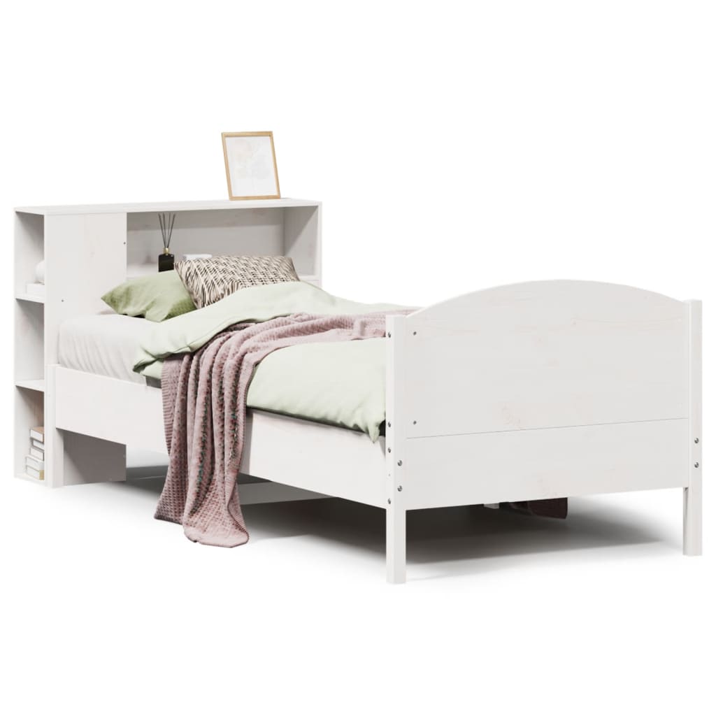 seng med reol uden madras 75x190 cm massivt fyrretræ hvid
