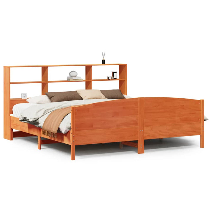 seng med reol uden madras 200x200cm massivt fyrretræ gyldenbrun