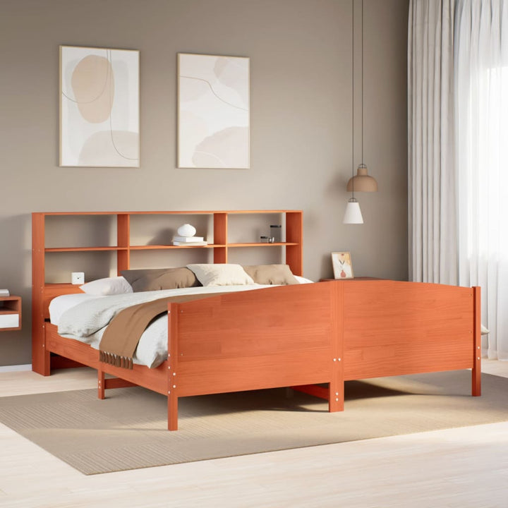 seng med reol uden madras 200x200cm massivt fyrretræ gyldenbrun