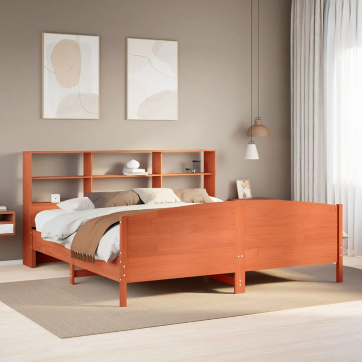 seng med reol uden madras 180x200cm massivt fyrretræ gyldenbrun