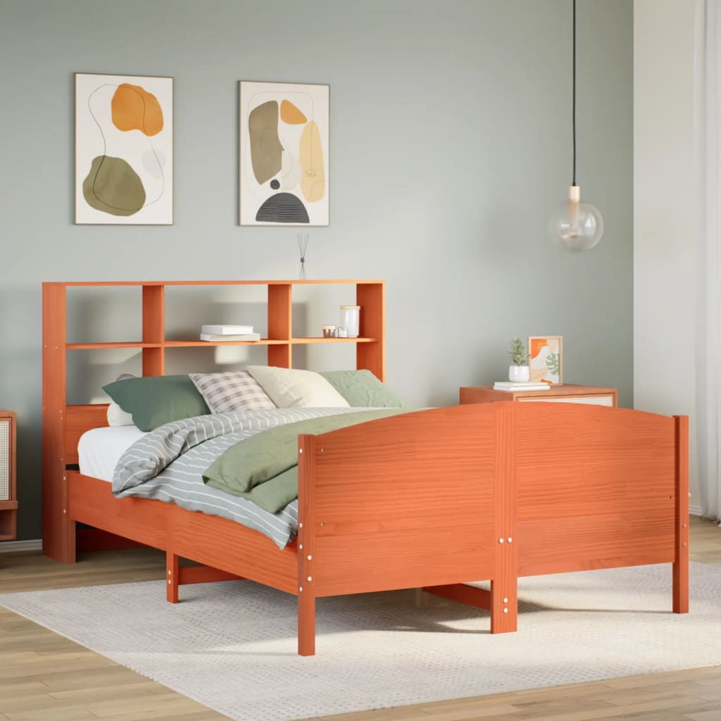 seng med reol uden madras 120x190cm massivt fyrretræ gyldenbrun