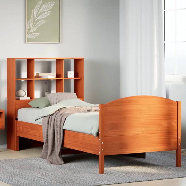 seng med reol uden madras 75x190 cm massivt fyrretræ gyldenbrun