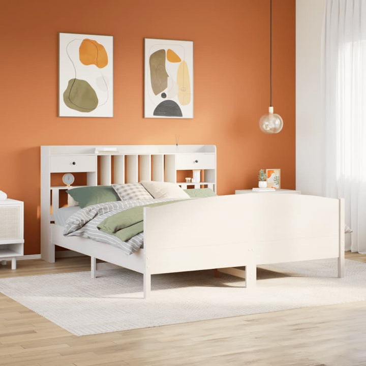 seng med reol uden madras 180x200 cm massivt fyrretræ hvid