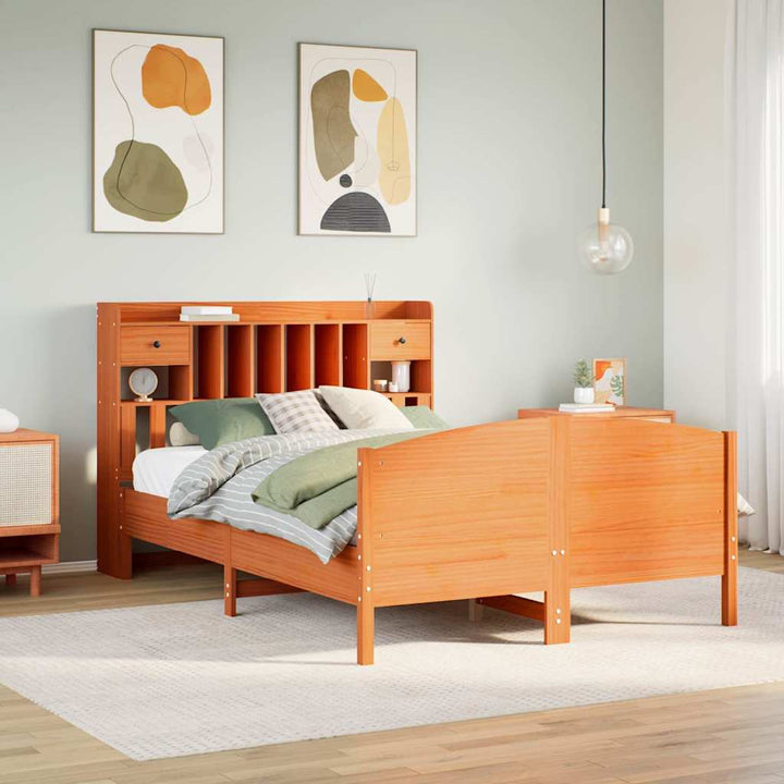 seng med reol uden madras 160x200cm massivt fyrretræ gyldenbrun