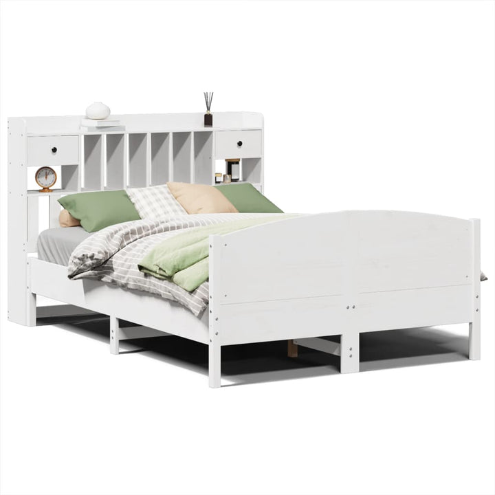 seng med reol uden madras 140x190 cm massivt fyrretræ hvid