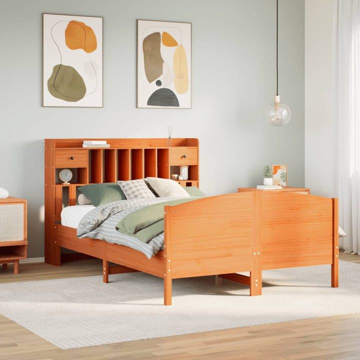 seng med reol uden madras 140x190cm massivt fyrretræ gyldenbrun