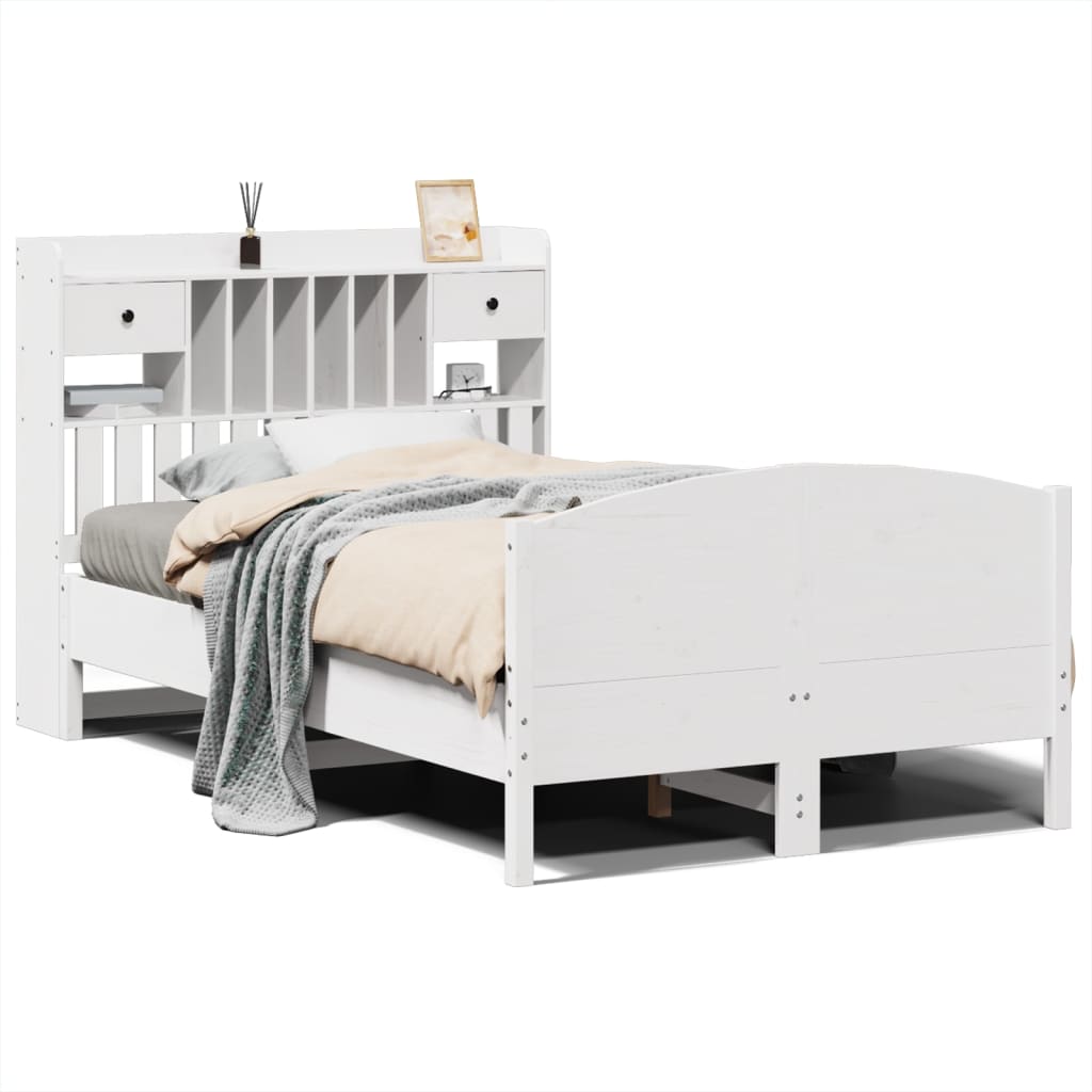 seng med reol uden madras 135x190 cm massivt fyrretræ hvid