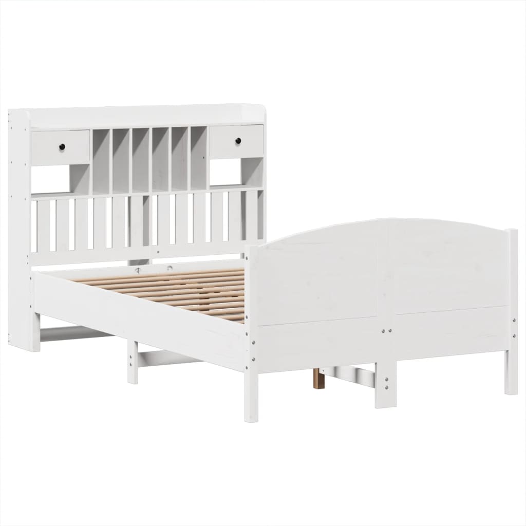 seng med reol uden madras 135x190 cm massivt fyrretræ hvid