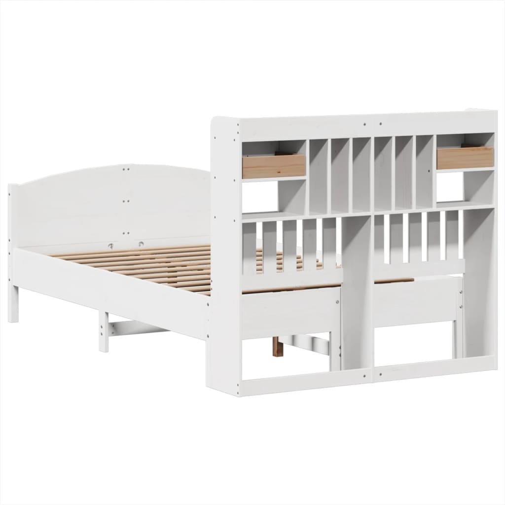 seng med reol uden madras 135x190 cm massivt fyrretræ hvid