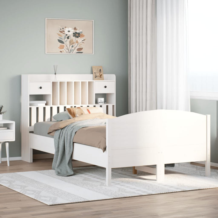 seng med reol uden madras 135x190 cm massivt fyrretræ hvid