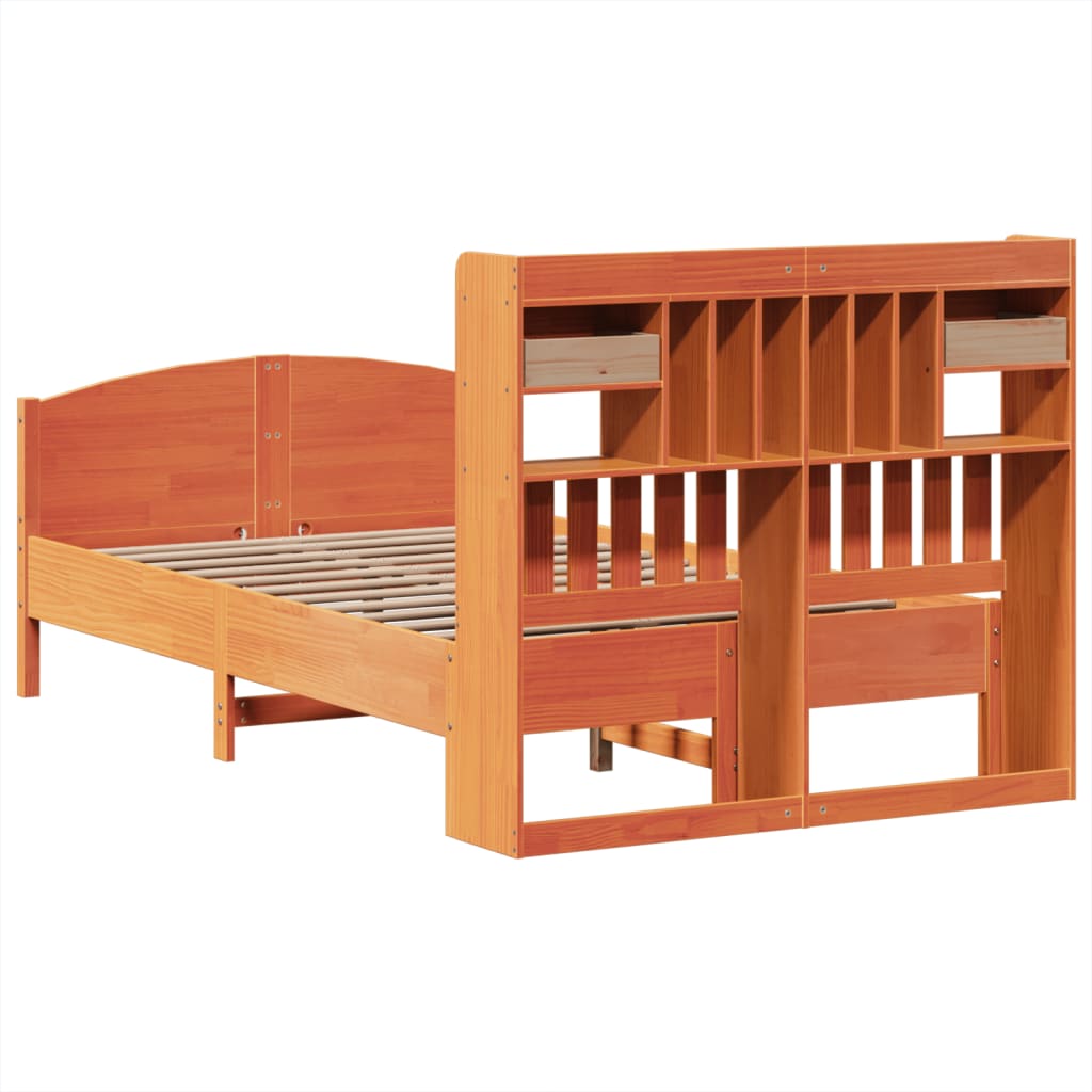 seng med reol uden madras 135x190cm massivt fyrretræ gyldenbrun