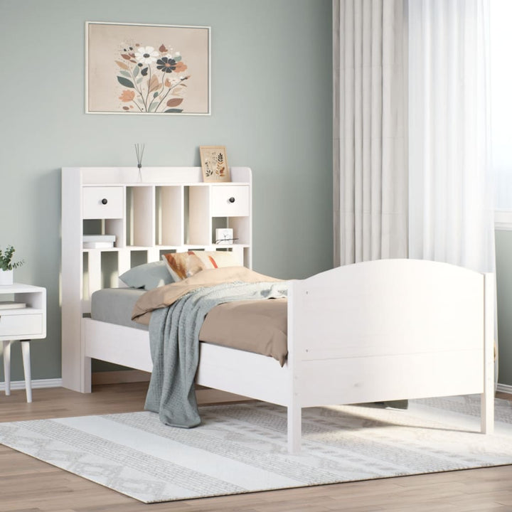 seng med reol uden madras 90x200 cm massivt fyrretræ hvid
