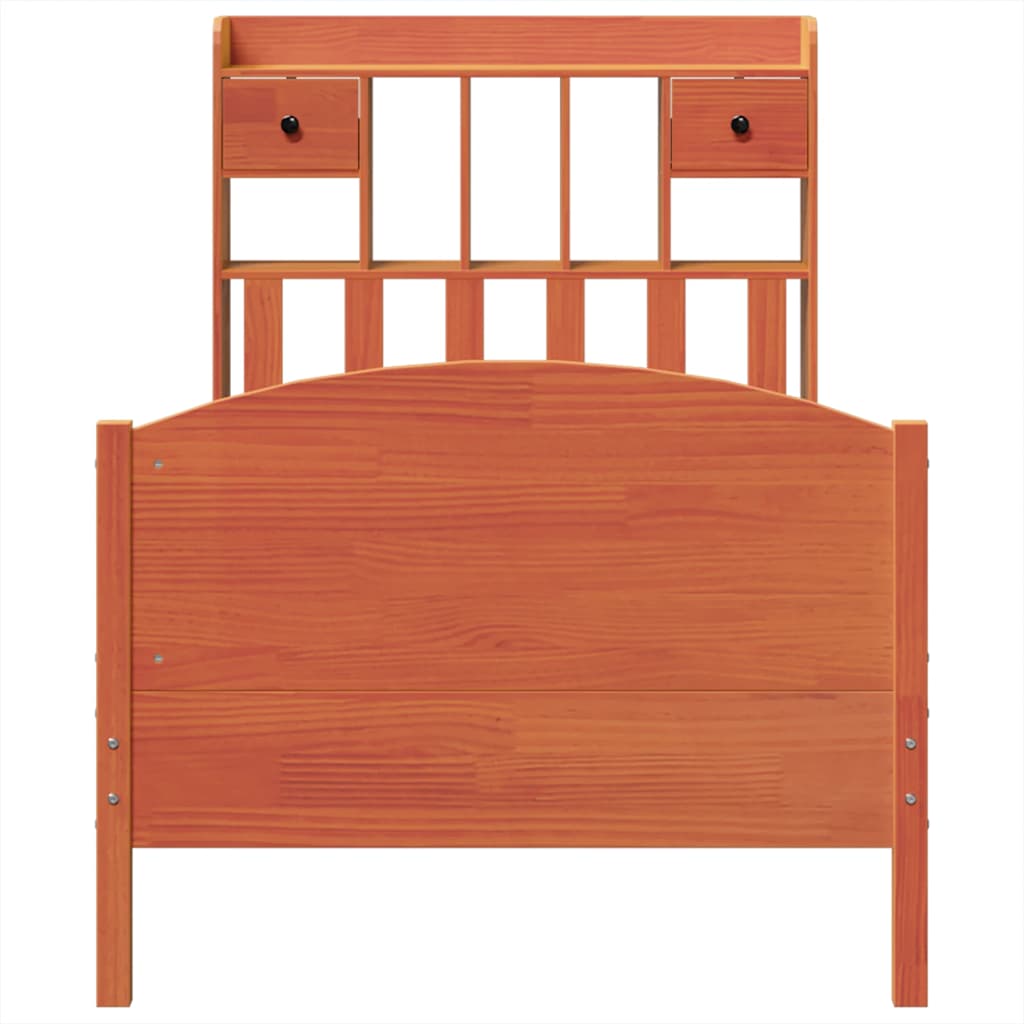 seng med reol uden madras 75x190 cm massivt fyrretræ gyldenbrun
