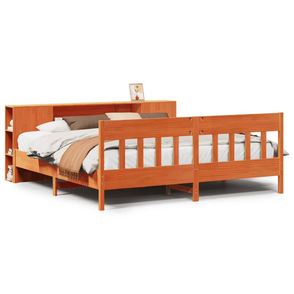 seng med reol uden madras 200x200cm massivt fyrretræ gyldenbrun