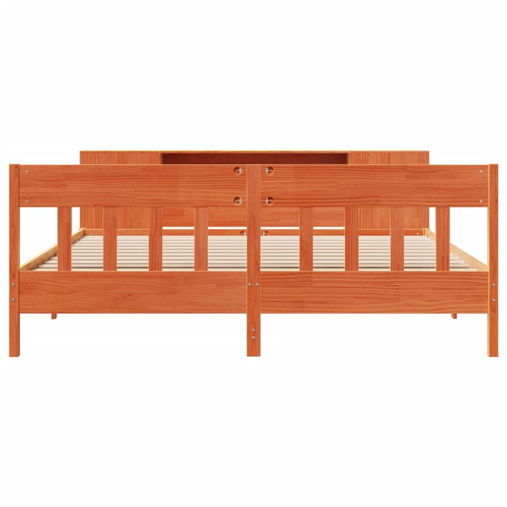 seng med reol uden madras 200x200cm massivt fyrretræ gyldenbrun