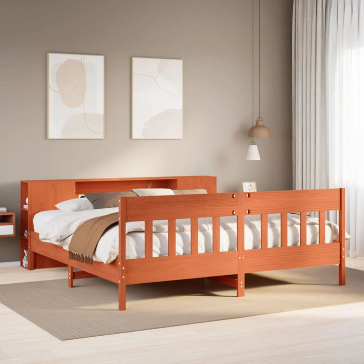 seng med reol uden madras 200x200cm massivt fyrretræ gyldenbrun