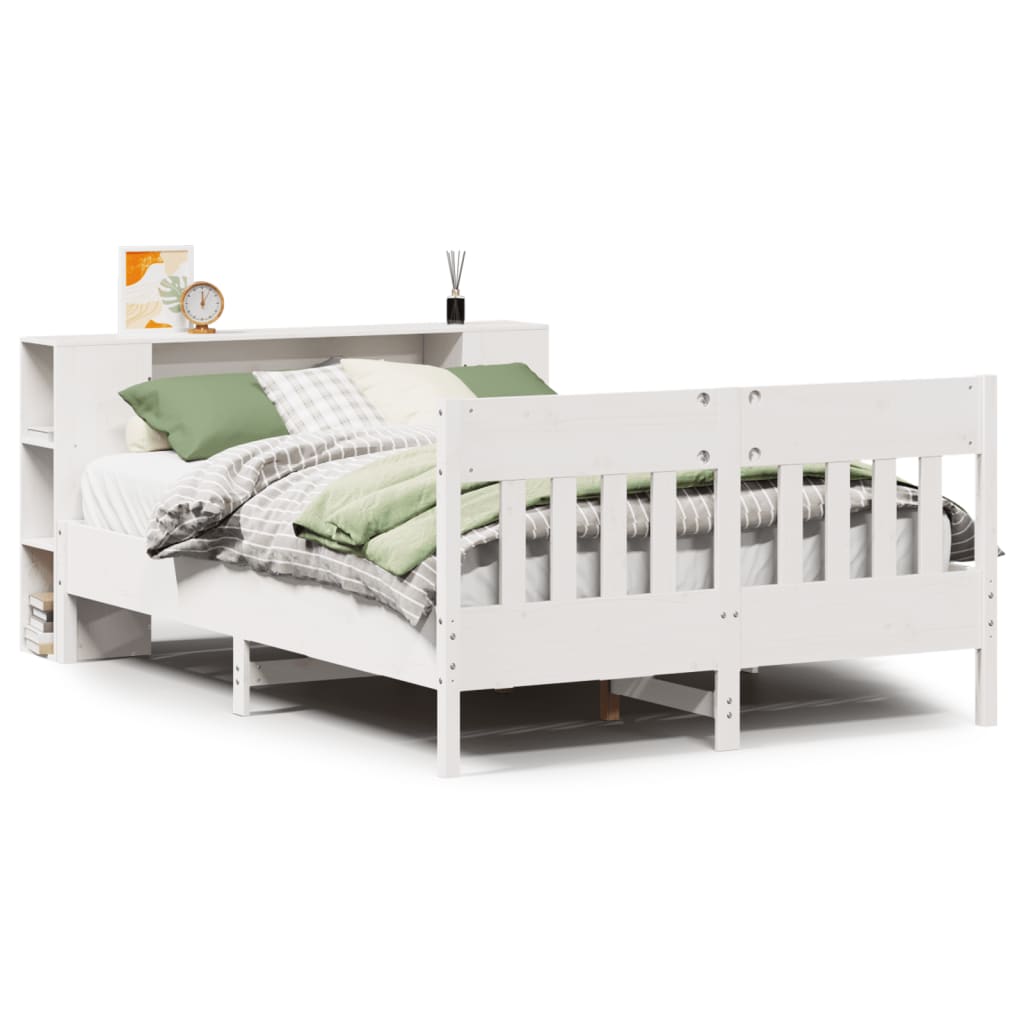 seng med reol uden madras 160x200 cm massivt fyrretræ hvid