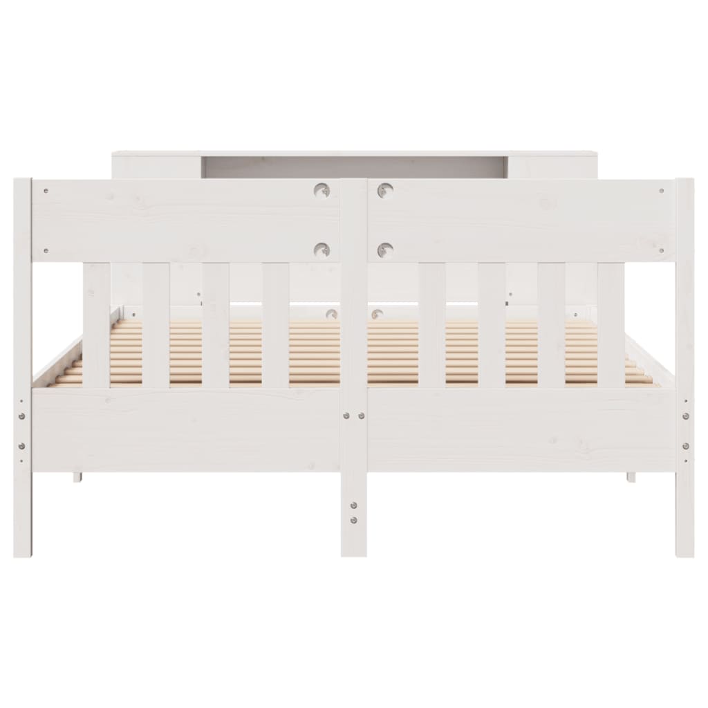 seng med reol uden madras 140x190 cm massivt fyrretræ hvid