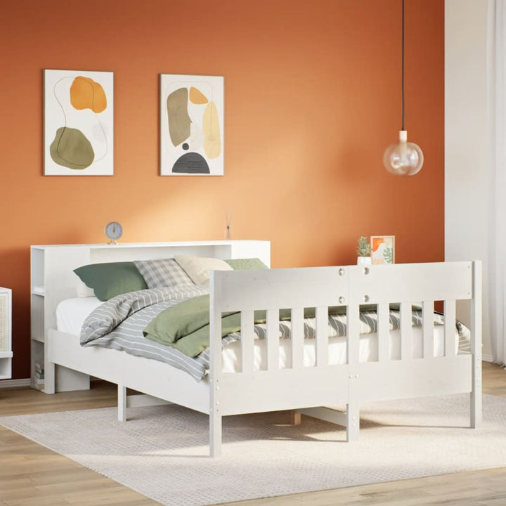 seng med reol uden madras 140x190 cm massivt fyrretræ hvid