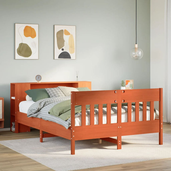 seng med reol uden madras 140x190cm massivt fyrretræ gyldenbrun