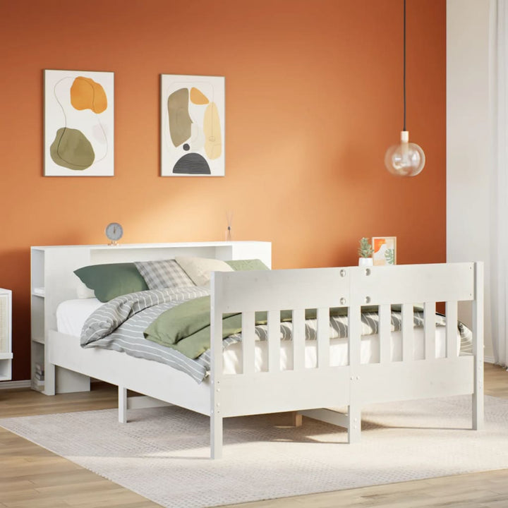 seng med reol uden madras 135x190 cm massivt fyrretræ hvid