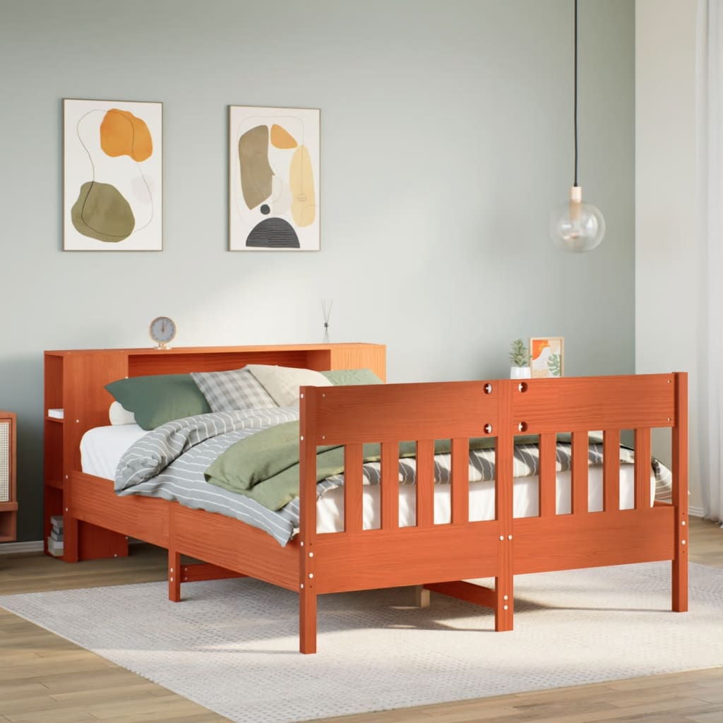 seng med reol uden madras 135x190cm massivt fyrretræ gyldenbrun