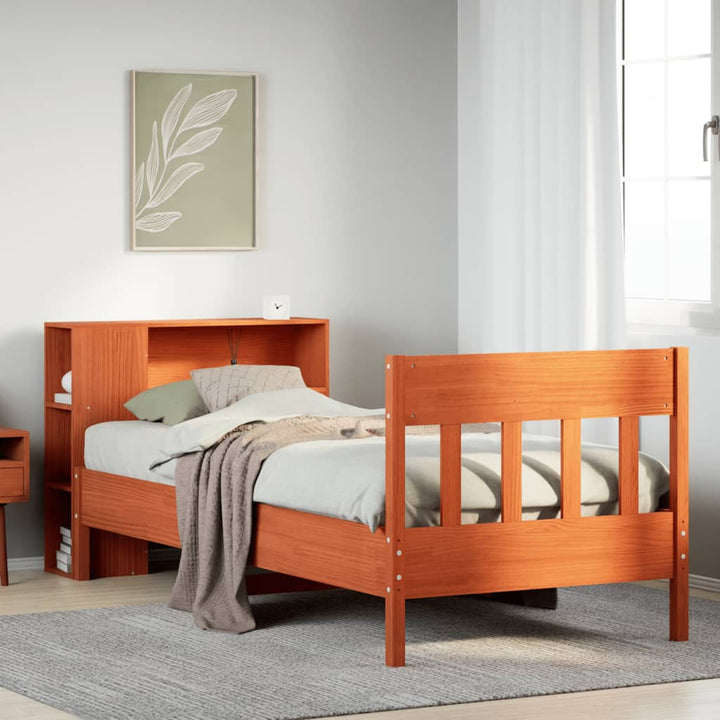 seng med reol uden madras 100x200cm massivt fyrretræ gyldenbrun