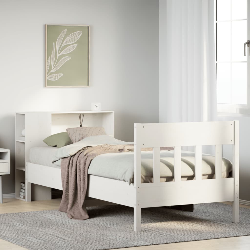 seng med reol uden madras 75x190 cm massivt fyrretræ hvid