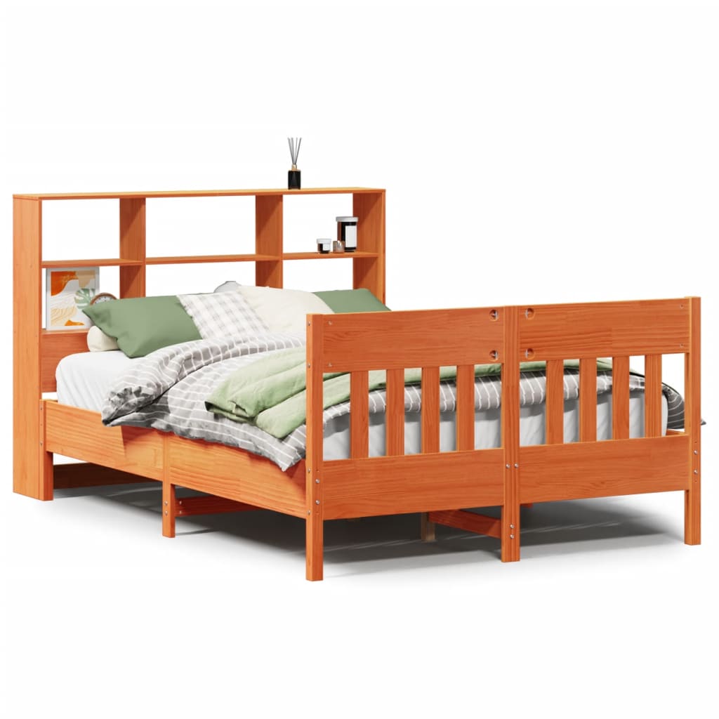 sengeramme uden madras 135x190 cm massivt fyrretræ brun