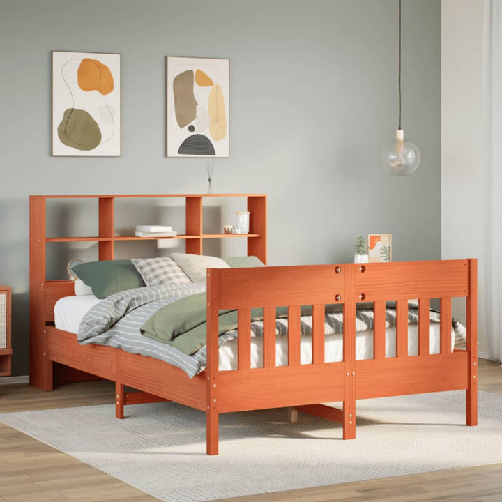 sengeramme uden madras 135x190 cm massivt fyrretræ brun