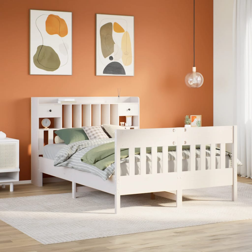 sengeramme uden madras 140x190 cm massivt fyrretræ hvid