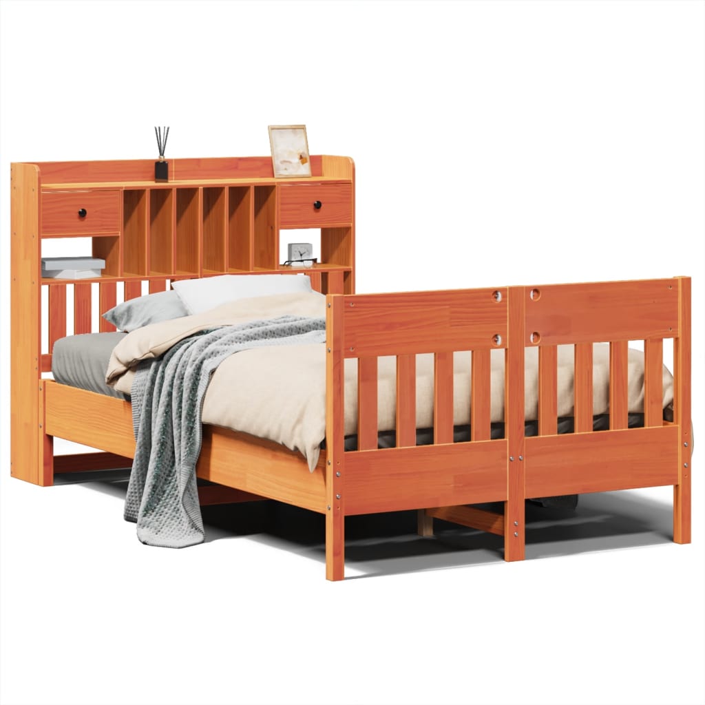 sengeramme uden madras 135x190 cm massivt fyrretræ brun