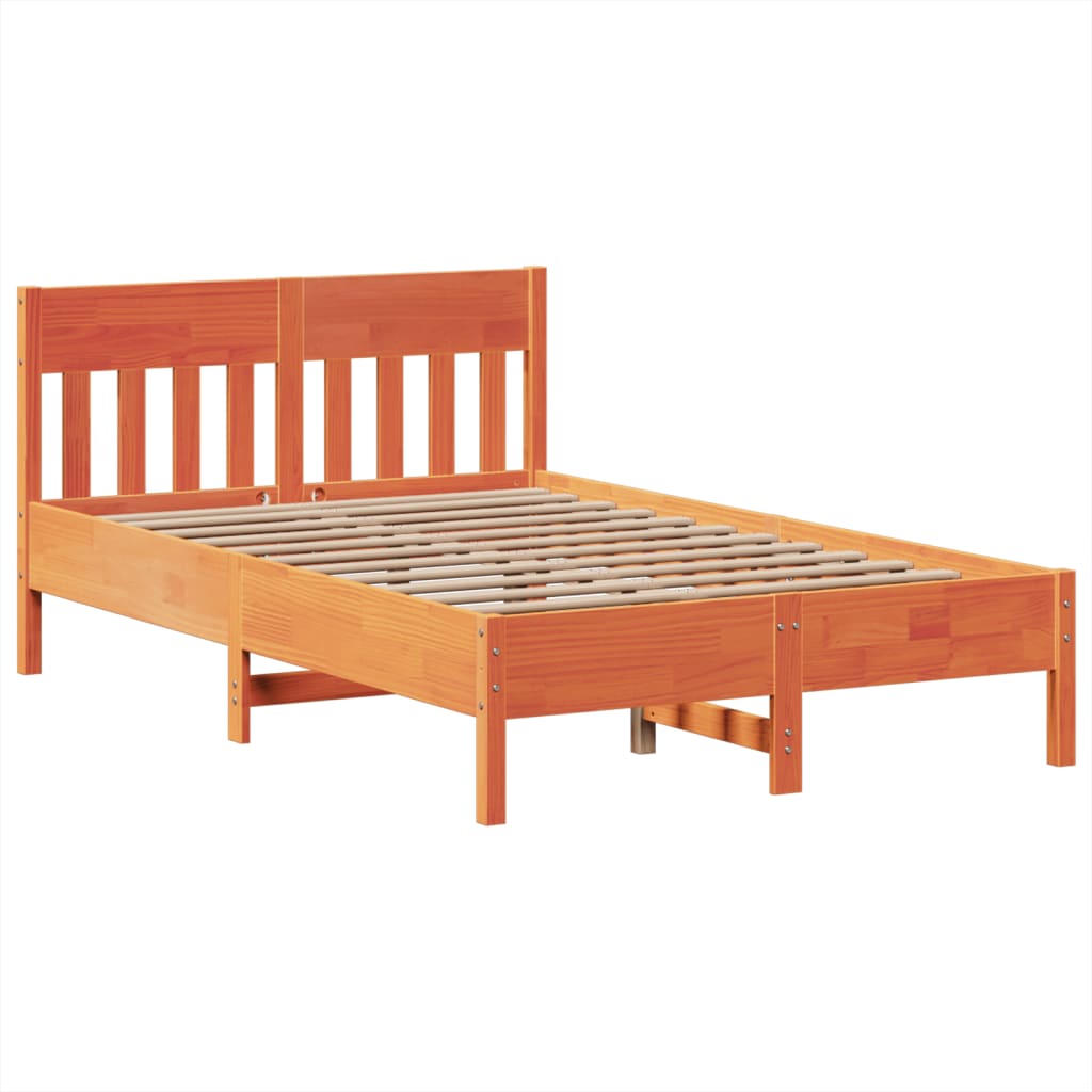 sengeramme uden madras 135x190 cm massivt fyrretræ brun