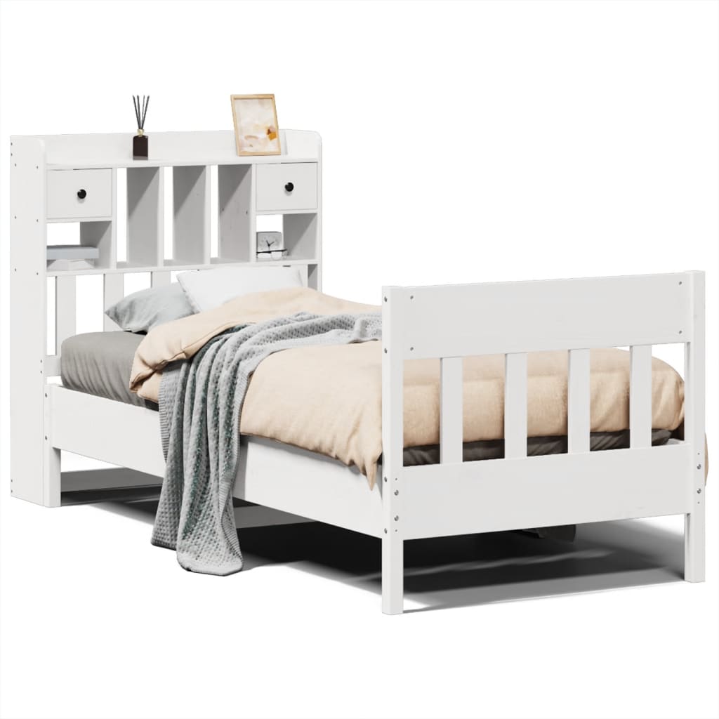 sengeramme uden madras 75x190 cm massivt fyrretræ hvid