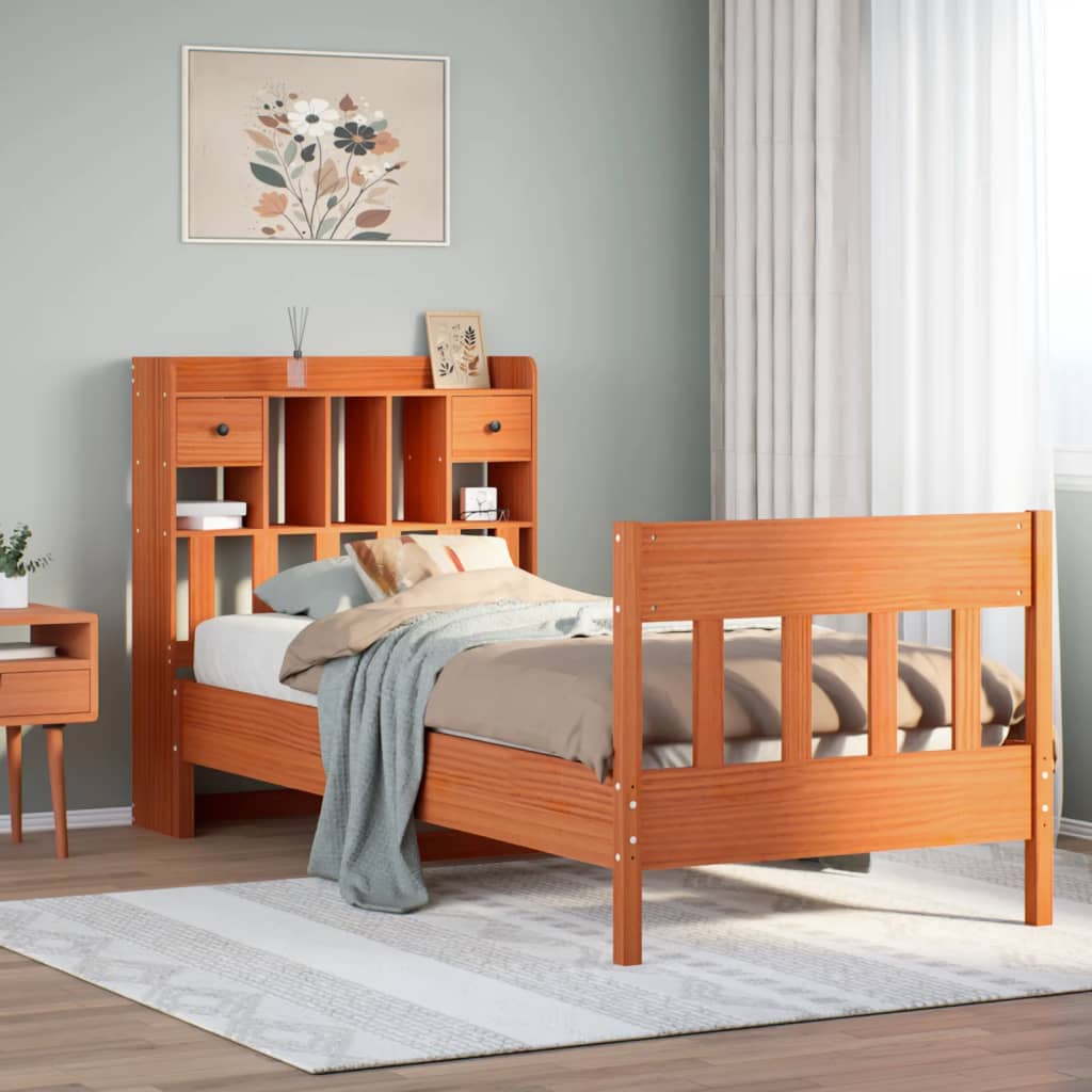 sengeramme uden madras 75x190 cm massivt fyrretræ gyldenbrun