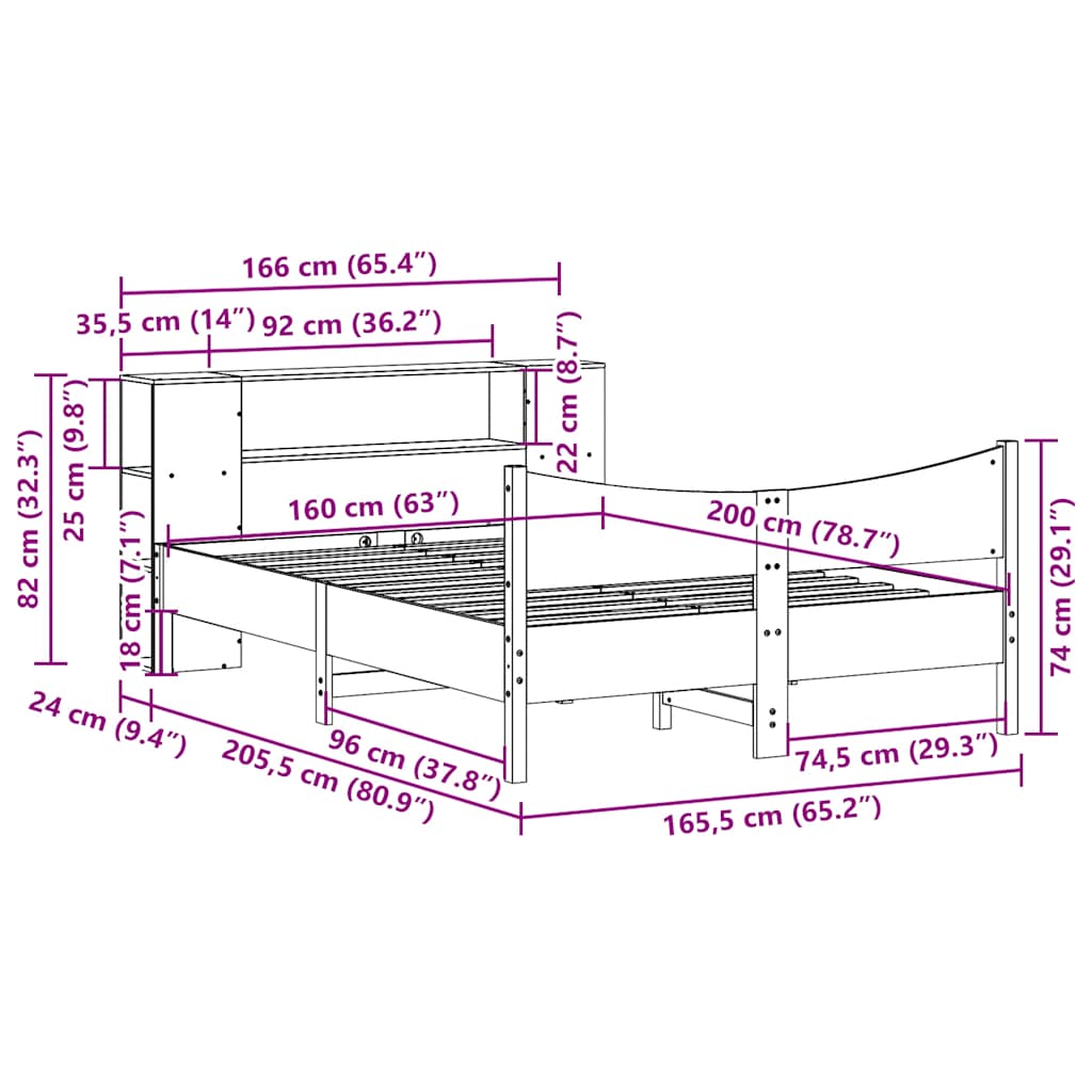 sengeramme uden madras 160x200 cm massivt fyrretræ