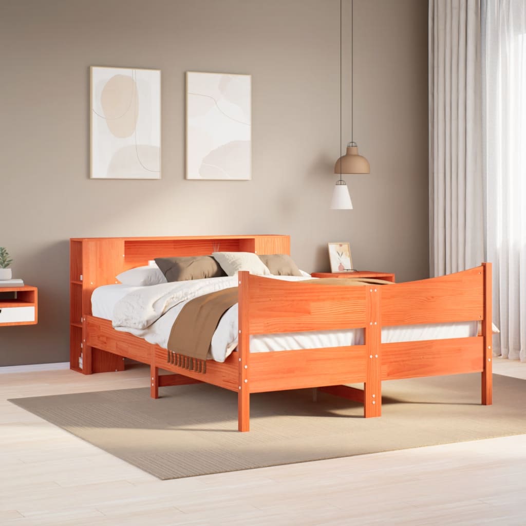 sengeramme uden madras 140x190 cm massivt fyrretræ gyldenbrun