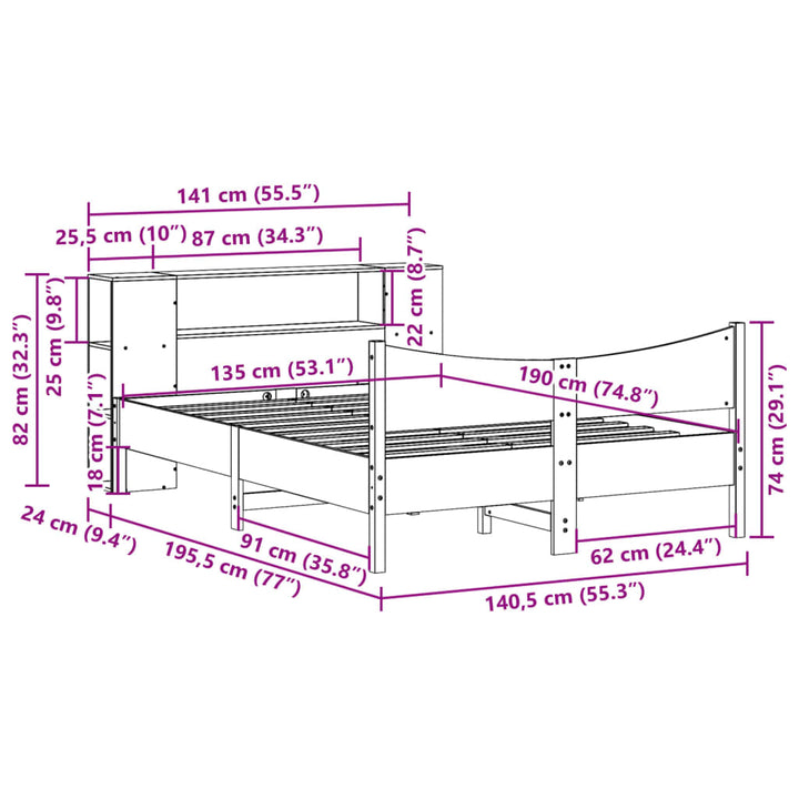 sengeramme uden madras 135x190 cm massivt fyrretræ hvid