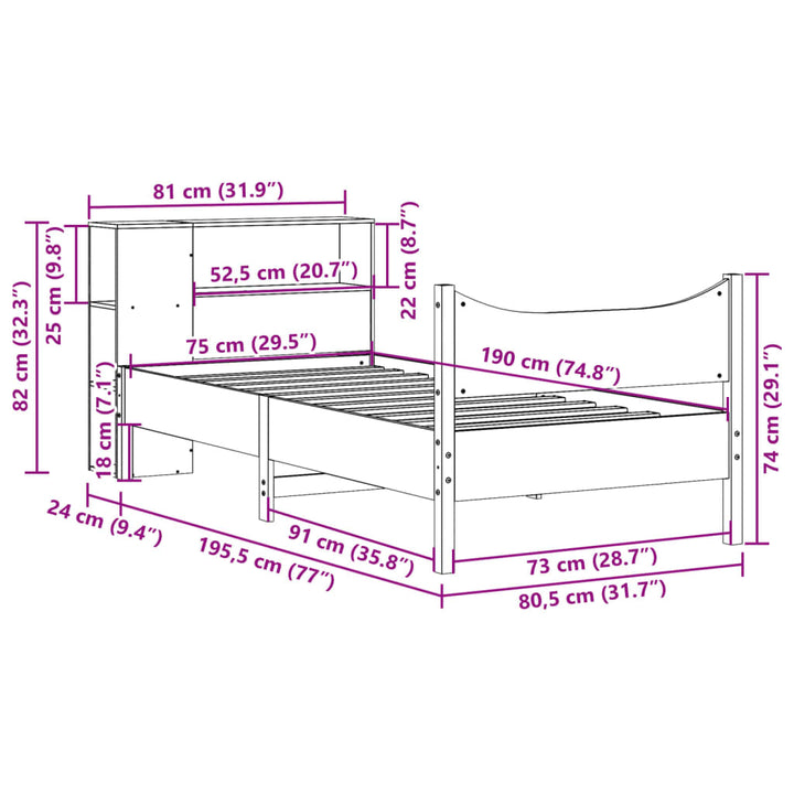 sengeramme uden madras 75x190 cm massivt fyrretræ gyldenbrun