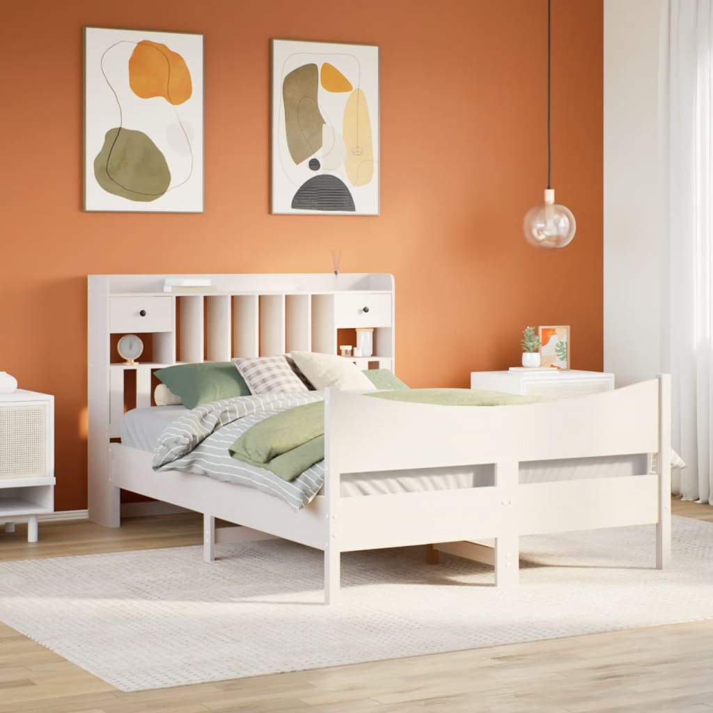 sengeramme uden madras 150x200 cm massivt fyrretræ hvid