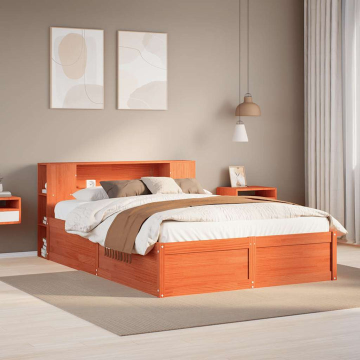 sengeramme uden madras 140x200 cm massivt fyr gyldenbrun
