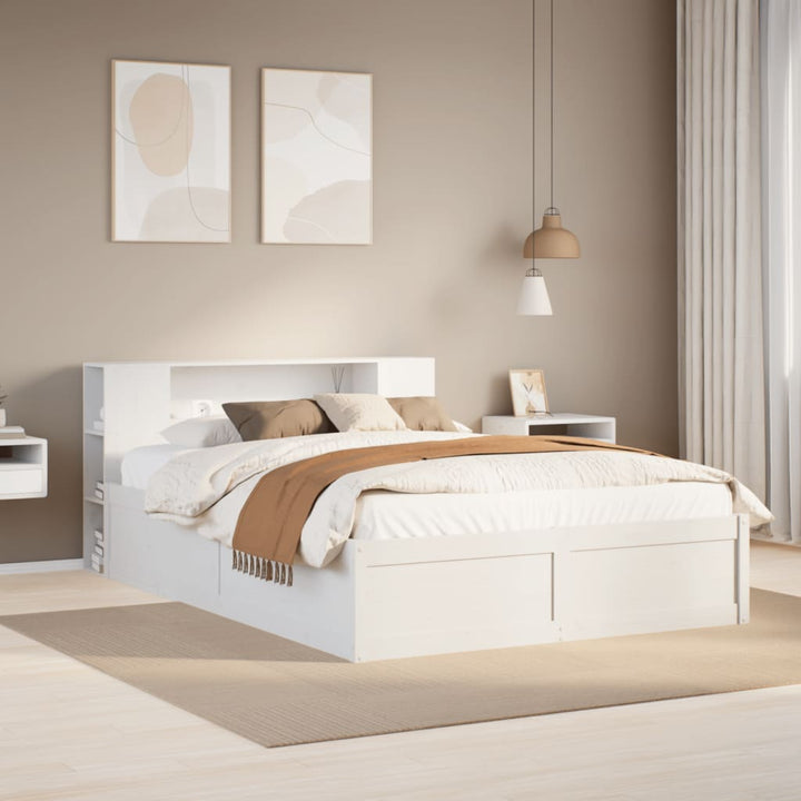 sengeramme uden madras 140x190 cm massivt fyrretræ hvid