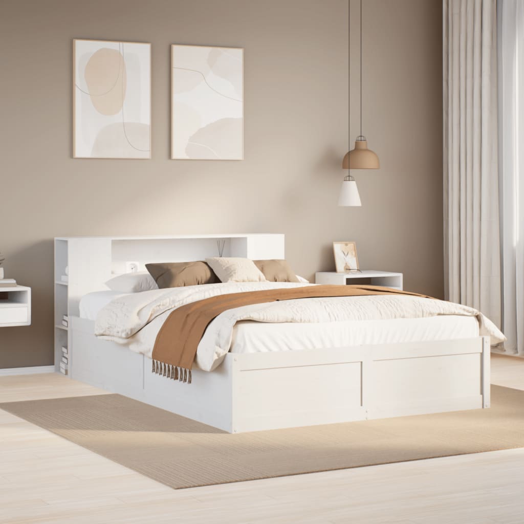 sengeramme uden madras 135x190 cm massivt fyrretræ hvid
