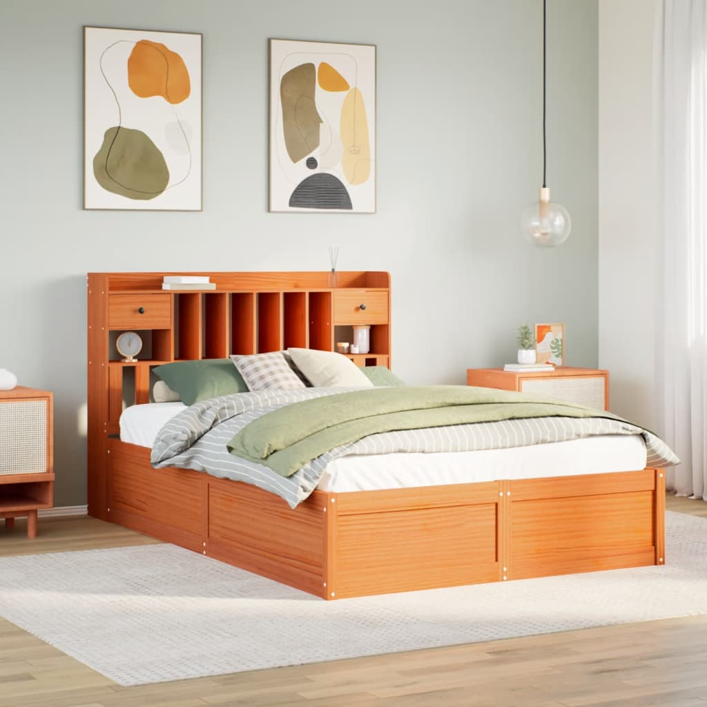 sengeramme uden madras 150x200 cm massivt fyrretræ gyldenbrun